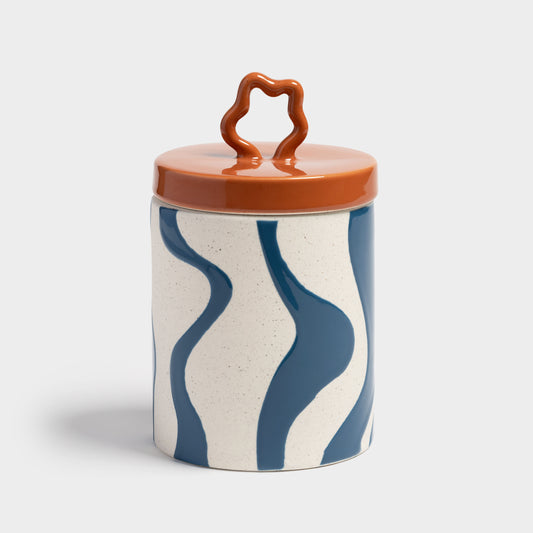 70's Liquid Shapes Jar with Lid - Blue & Rust Orange