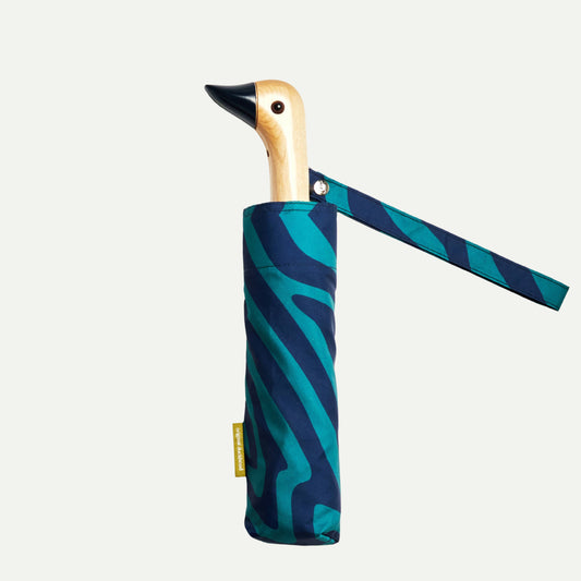 Compact Eco-Friendly Wind Resistant Duck Umbrella - Blue Swirl