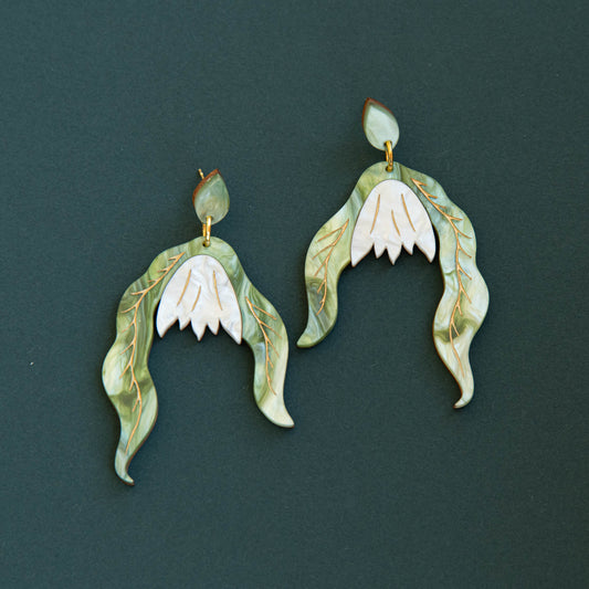 Statement Snowdrop Flower Earrings in Pearly White