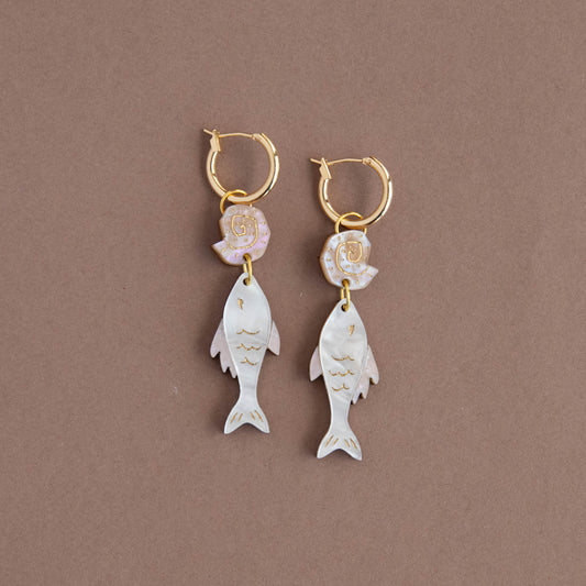 Ocean Fish & Shell Hoop Earrings
