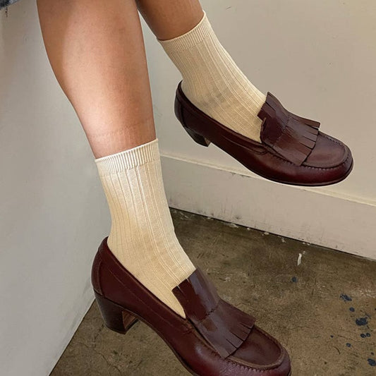 Her Socks - Mercerized Combed Cotton Rib: Porcelain