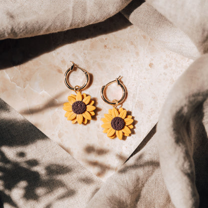 Sunflower Gold Hoop Earrings