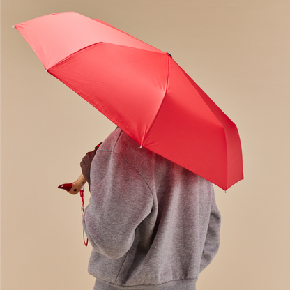 Compact Eco-Friendly Wind Resistant Duckhead Umbrella - Tomato Red
