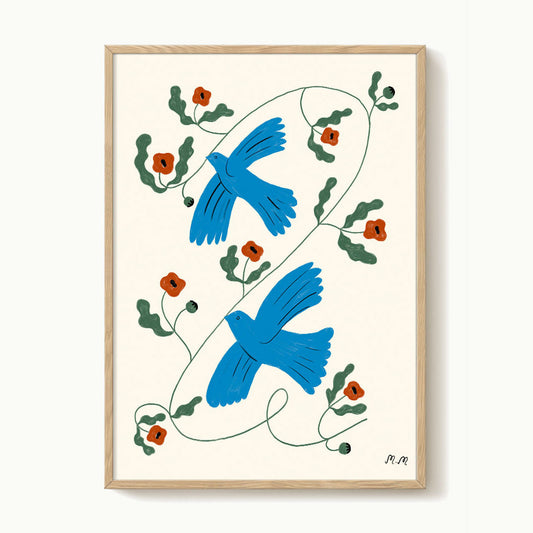 Madeline - Blue Doves Print 30 x 40 cm