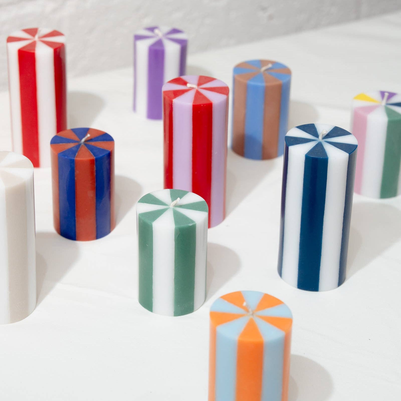 Stripe Pillar Candle Medium: Floss Pink