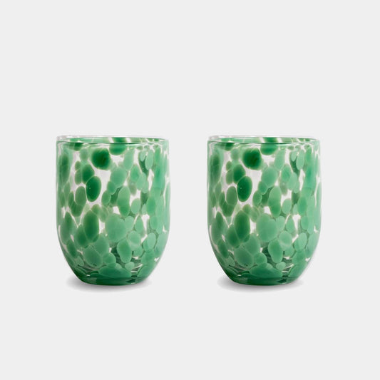 Tumbler Glass Messy in Green - Set of 2