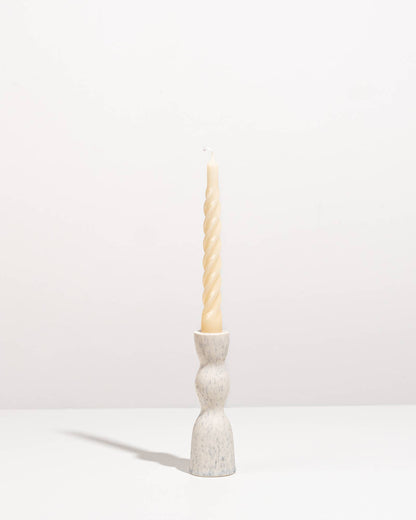 Wave Candleholder Low - White Speckle