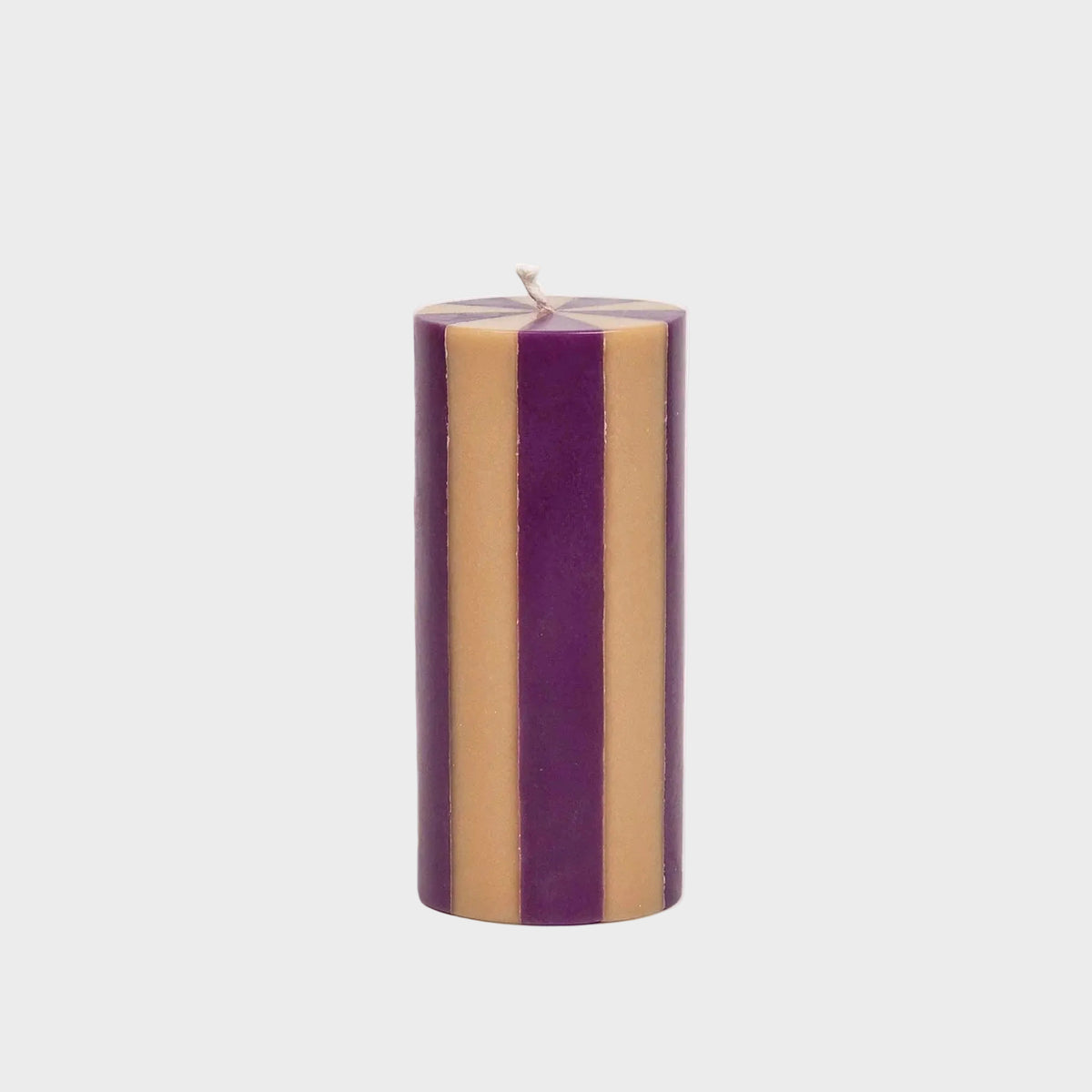 Stripe Pillar Candle M - Plum / Cheddar