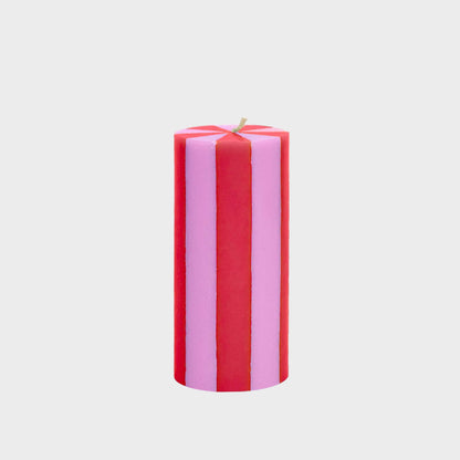 Stripe Pillar Candle Medium: Floss Pink