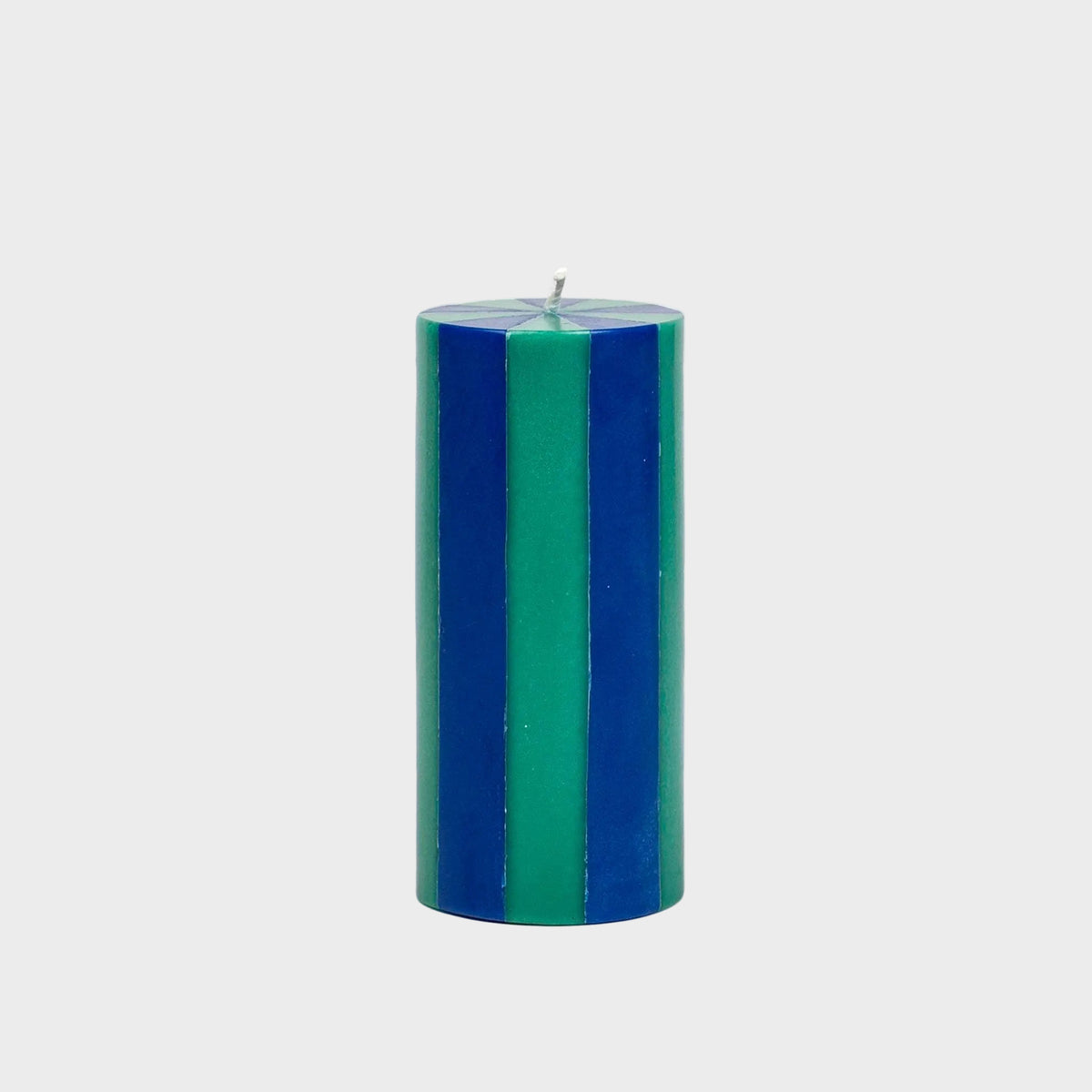 Stripe Pillar Candle M: Midnight Blue / Teal