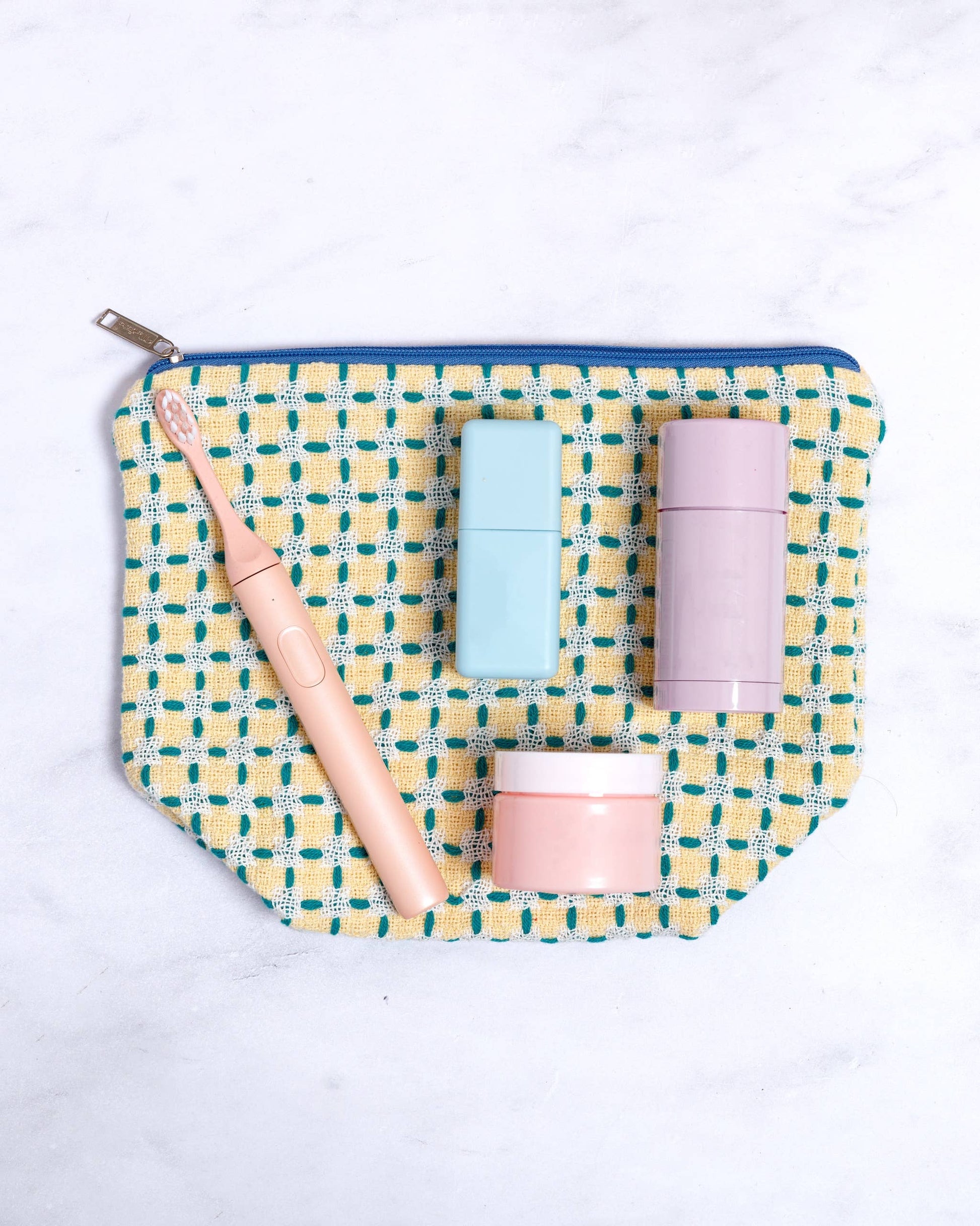 Recycled Cotton Wash Bag: Yellow & Green