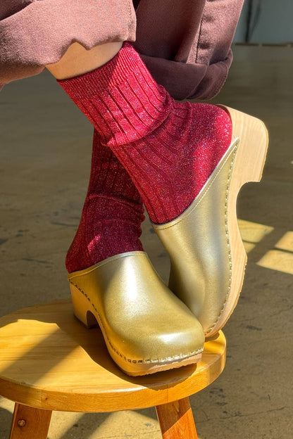 Her Socks - Modal Lurex: Carmine Glitter