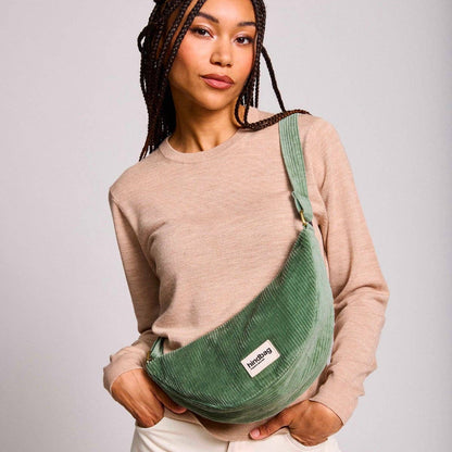 Andrea Banana Bag in Velvet Green - Ethically manufactured Bag