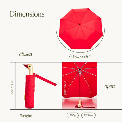 Compact Eco-Friendly Wind Resistant Duckhead Umbrella - Tomato Red