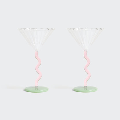 Coupe Curve Spiral Glasses in Baby Pink & Mint - Set of 2