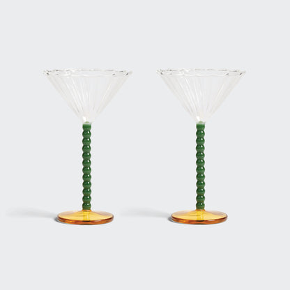 Coupe Perle Glasses in Green & Amber - Set of 2
