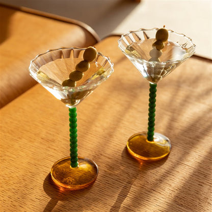 Coupe Perle Glasses in Green & Amber - Set of 2