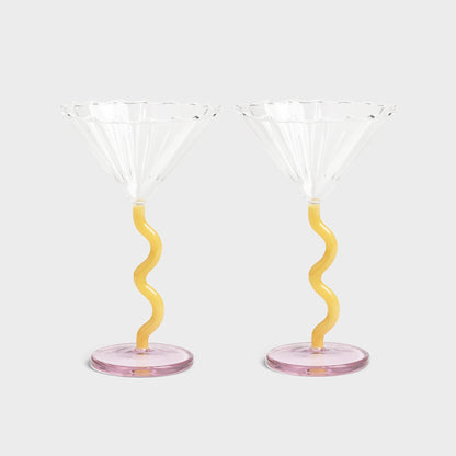 Coupe Curve in Caramel & Pink - Set of 2 Cocktail Glasses