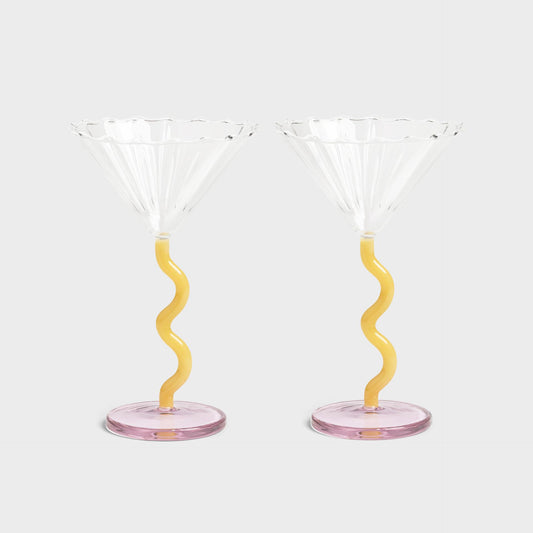 Coupe Curve in Caramel & Pink - Set of 2 Cocktail Glasses