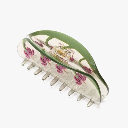 Bleeding Heart Flower Long Green Acetate Hair Claw Clip