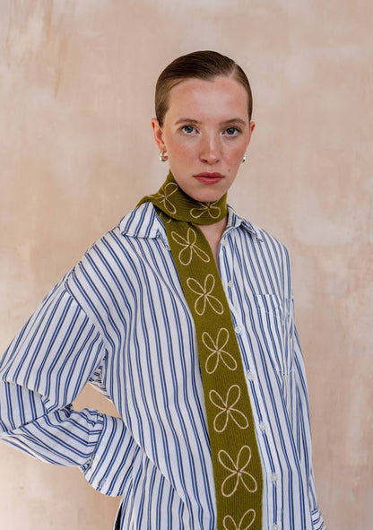 Skinny Scarf in Olive Flora