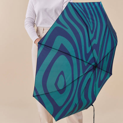 Compact Eco-Friendly Wind Resistant Duck Umbrella - Blue Swirl