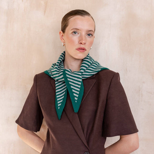 Triangle Scarf in Green & Charcoal Stripe