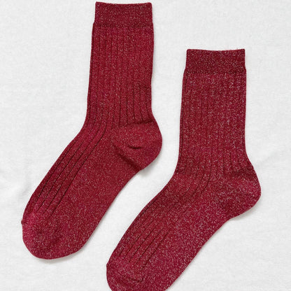 Her Socks - Modal Lurex: Carmine Glitter