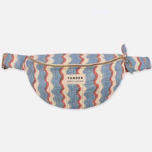 Cotton Quilted Bumbag in Sky Wiggle