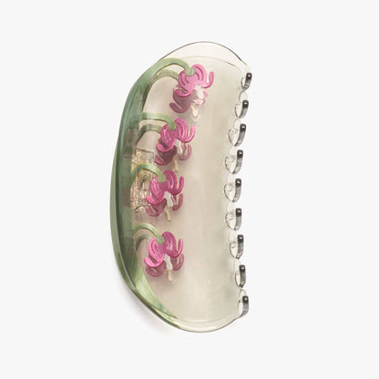 Bleeding Heart Flower Long Green Acetate Hair Claw Clip