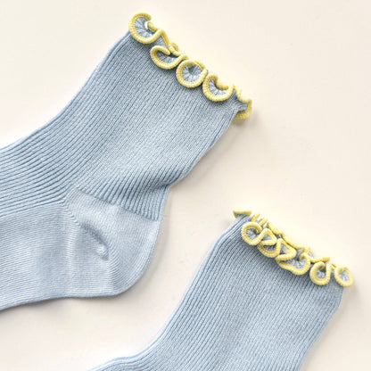 The Petite Ruffled Modal Socks - Baby Blue / Butter Yellow