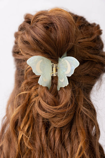 Light Green Acetate Lunar Moth Hair Claw Clip with Crescent Moons
