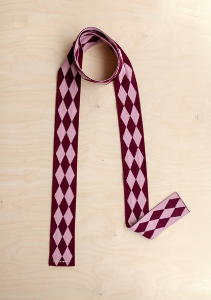 Skinny Scarf in Burgundy Harlequin