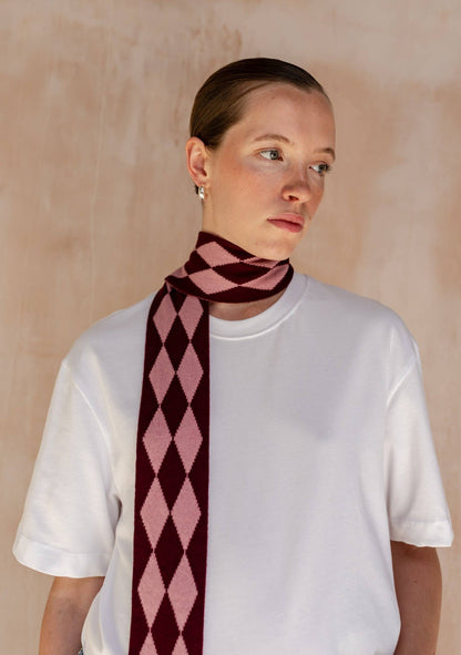 Skinny Scarf in Burgundy Harlequin