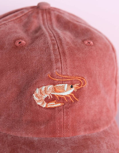 Shrimp Embroidered Cap Hat, Washed Brick Colour