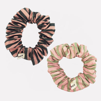 Cotton Mini Scrunchie Set of 2 in Green Mix