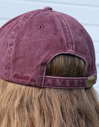 Pretzel Embroidered Cap Hat - Washed Burgundy