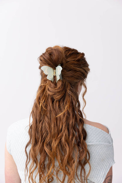 Light Green Acetate Lunar Moth Hair Claw Clip with Crescent Moons