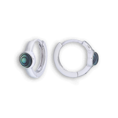 Abalone Shell Huggie Hoop Earrings - Sterling Silver