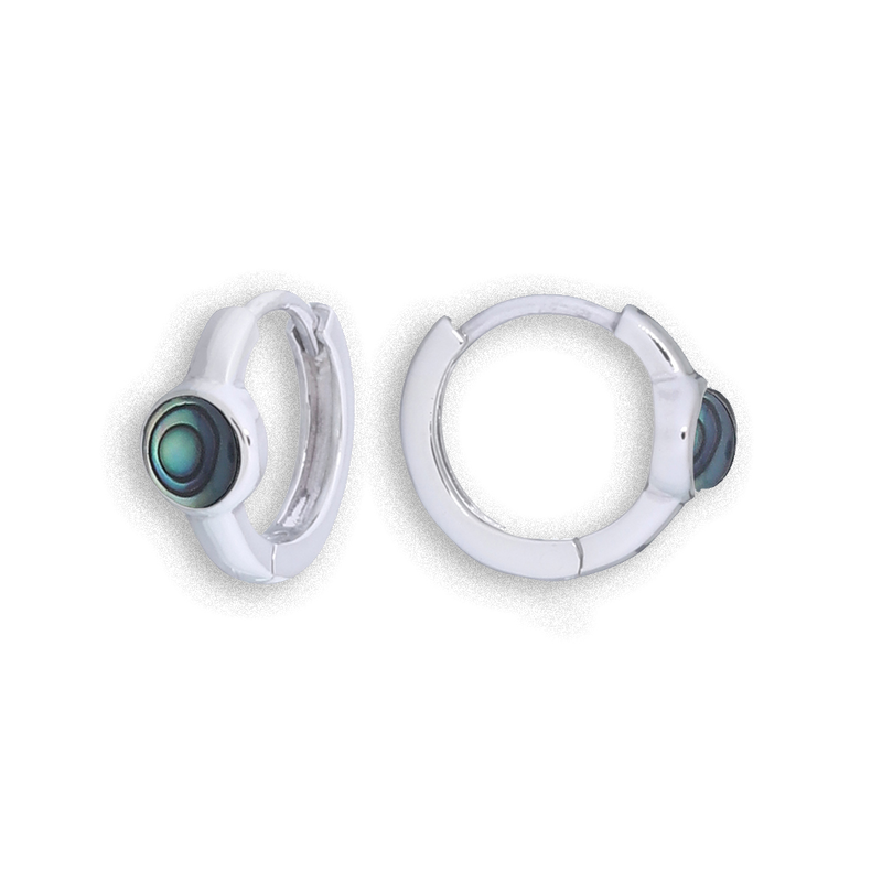 Abalone Shell Huggie Hoop Earrings - Sterling Silver