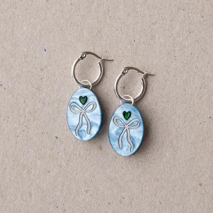 Oval Bow Charm Hoop Earrings