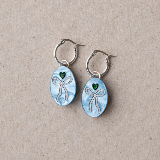 Oval Bow Charm Hoop Earrings