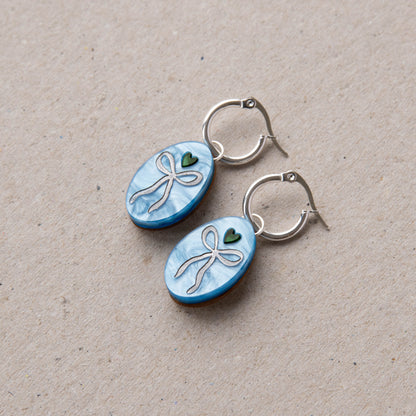Oval Bow Charm Hoop Earrings