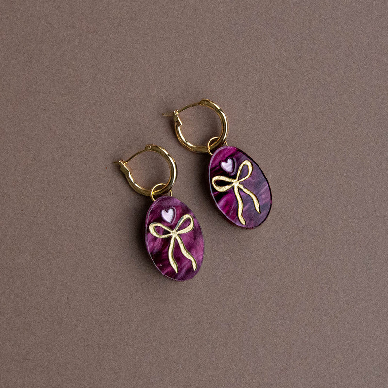 Oval Bow Charm Hoop Earrings