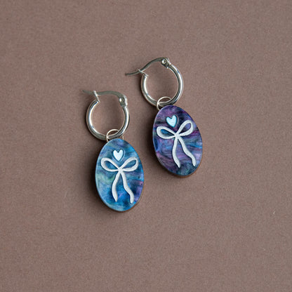 Oval Bow Charm Hoop Earrings