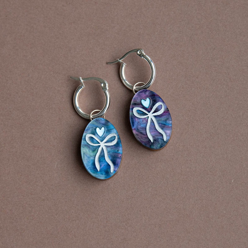 Oval Bow Charm Hoop Earrings
