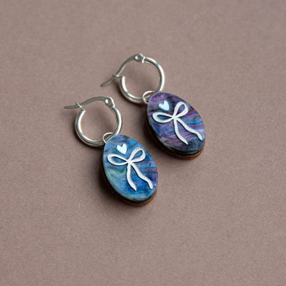 Oval Bow Charm Hoop Earrings