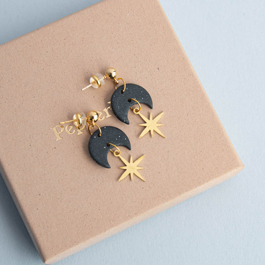 Celestial Star Midnight Black Drop Earrings