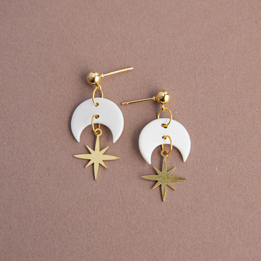 Celestial Star Pearly White Drop Earrings