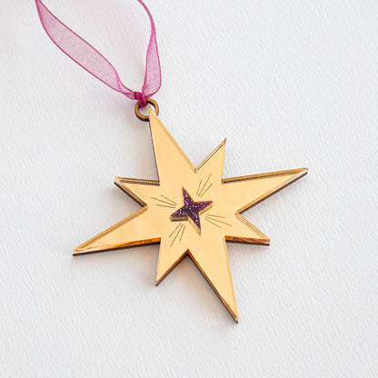 Celestial Star Gold and Glitter Purple Christmas Tree Decoration Hanging